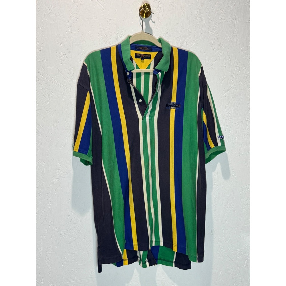 Tommy Hilfiger Golf Mens L Polo Shirt Vintage Vertical Stripe Britannia Cayman